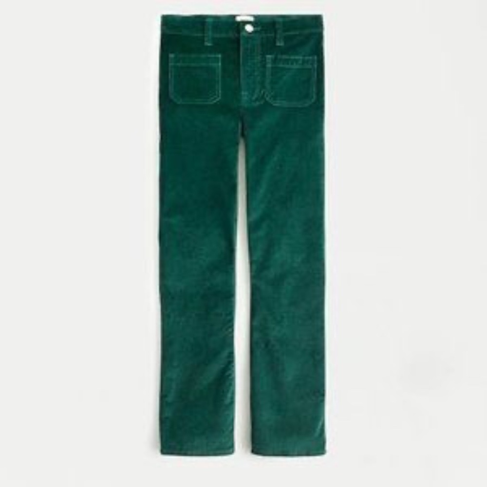 NWT J.Crew Women Billie Demi Boot Crop Velvet Pants Green Patch Pockets Tall 32T